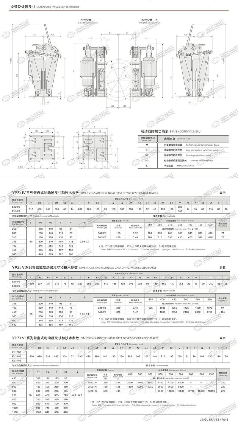 YPZ2IV、V、VI系列電力液壓臂盤式制動器